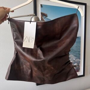NWT Zara Women’s faux distressed leather crop top